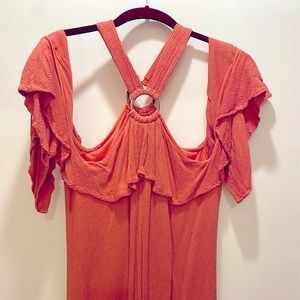 Entro, Medium, Orange/Choral, Off-the-shoulders with choker neckline
shirt